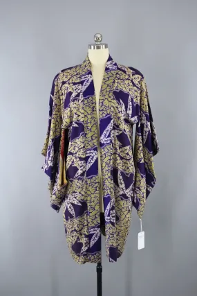 1930s Vintage Silk Haori Kimono Jacket in Purple Yellow Shibori