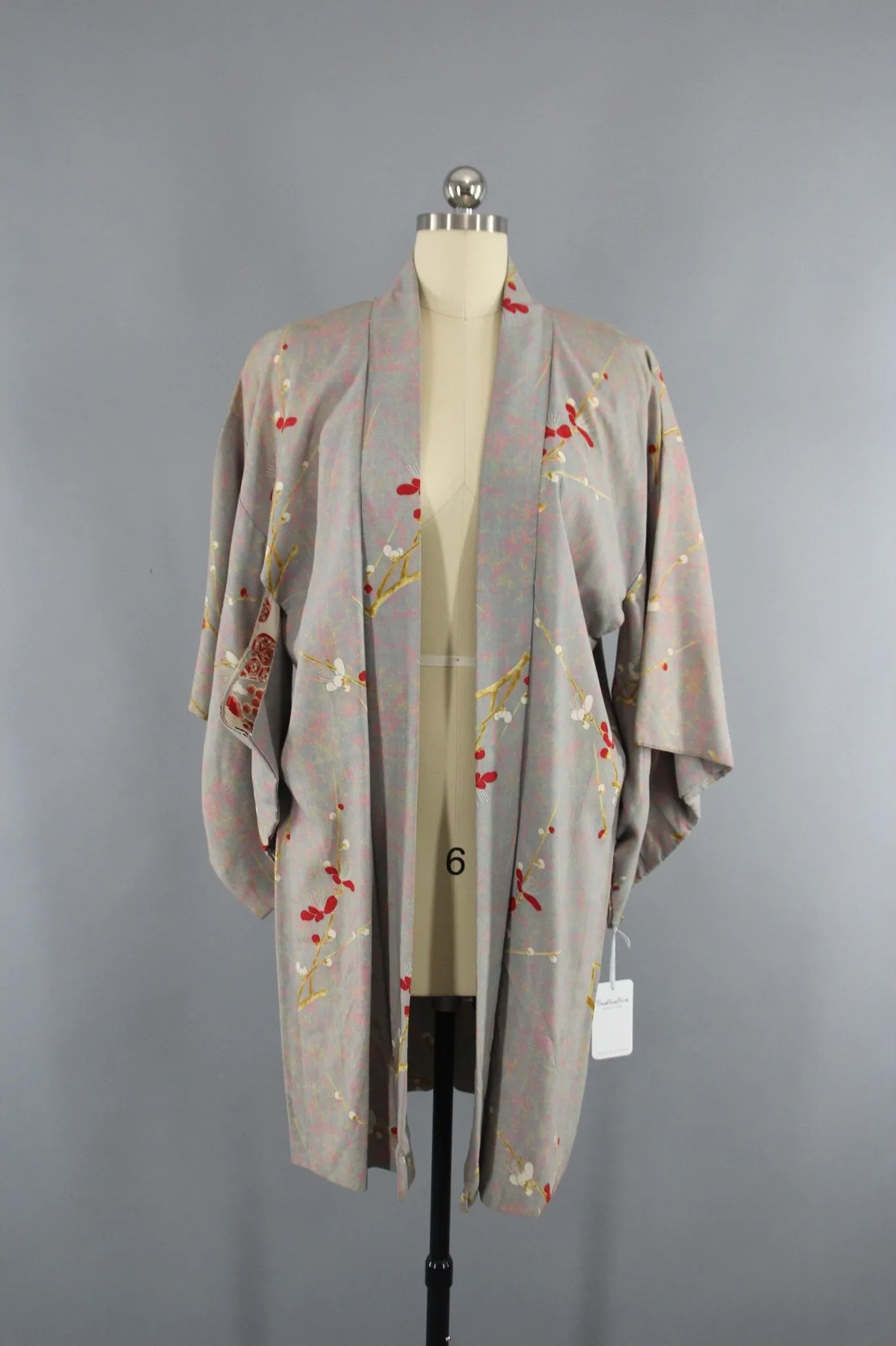 1940s Vintage Rayon Haori Kimono Jacket with Taupe Floral Print