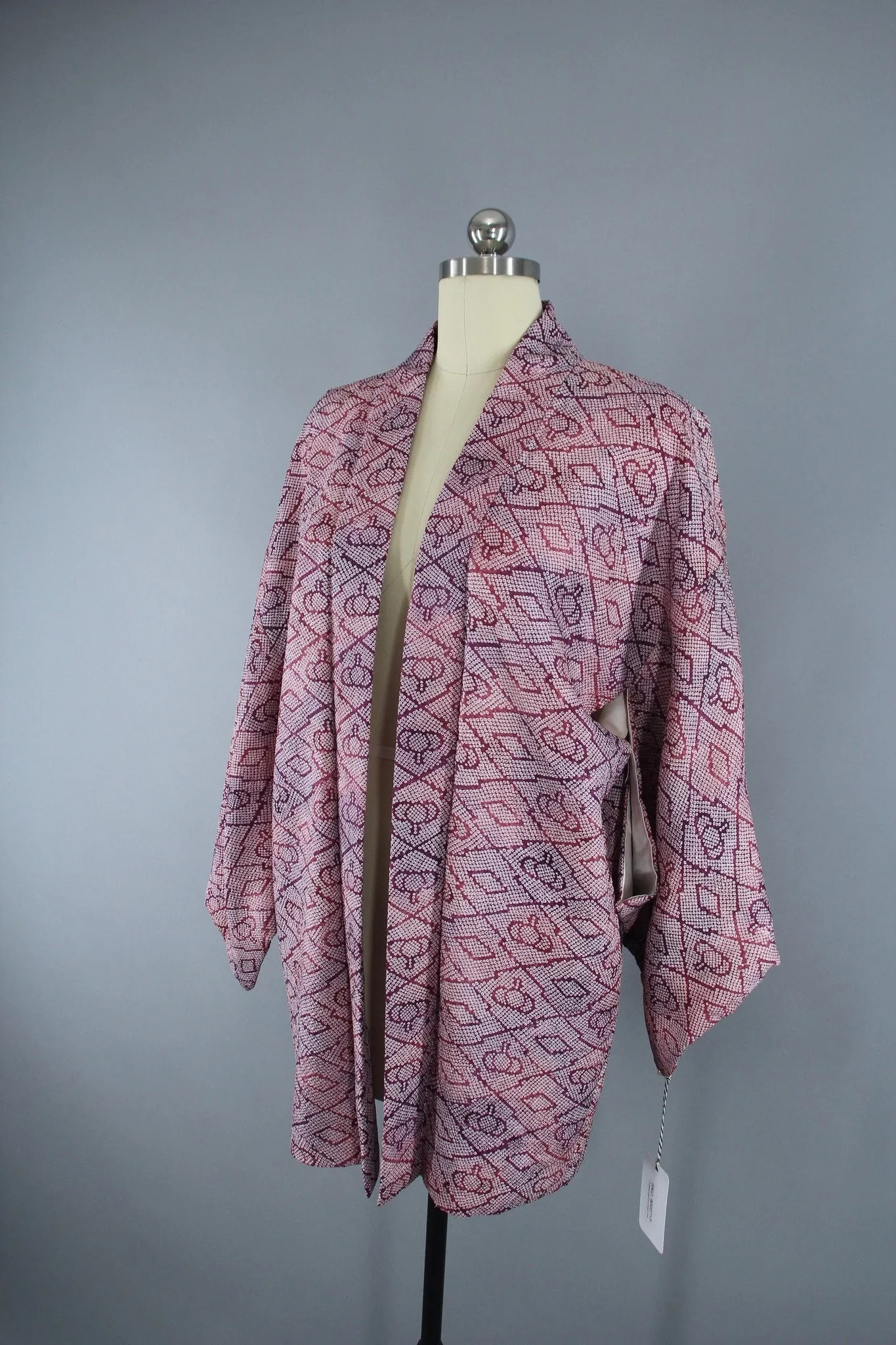 1980s Vintage Haori Kimono Jacket Cardigan / Purple Shibori Print