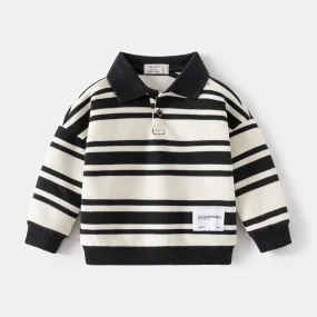 [5131081] - Baju Sweater Polo Lengan Panjang Fashion Anak Cowok - Motif Transverse Stripes