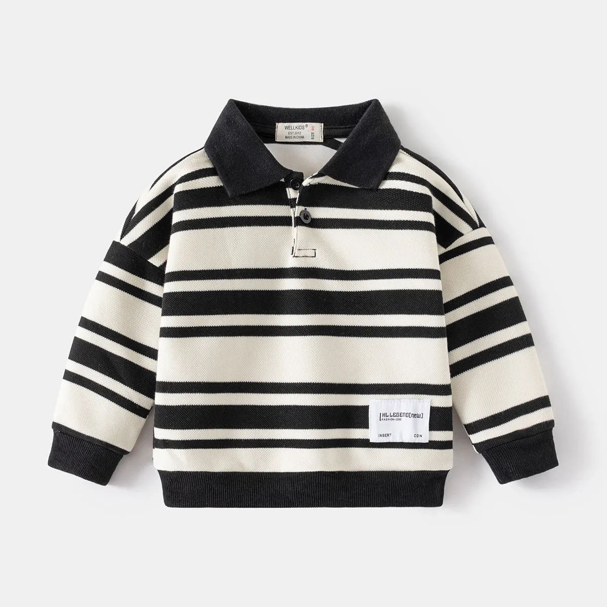 [5131081] - Baju Sweater Polo Lengan Panjang Fashion Anak Cowok - Motif Transverse Stripes