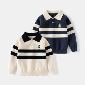 [5131096] - Baju Sweater Polo Lengan Panjang Fashion Anak Laki-Laki - Motif Line Guy