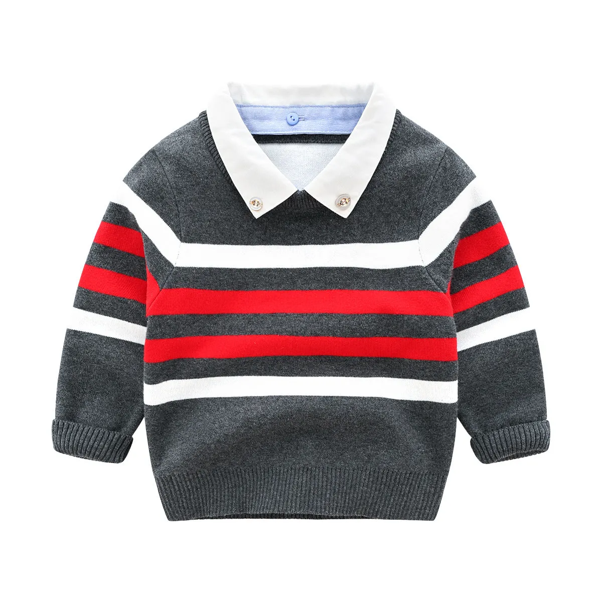 [513563] - Atasan Sweater Kerah Lengan Panjang Anak Cowok Cewek - Motif Striped Strip