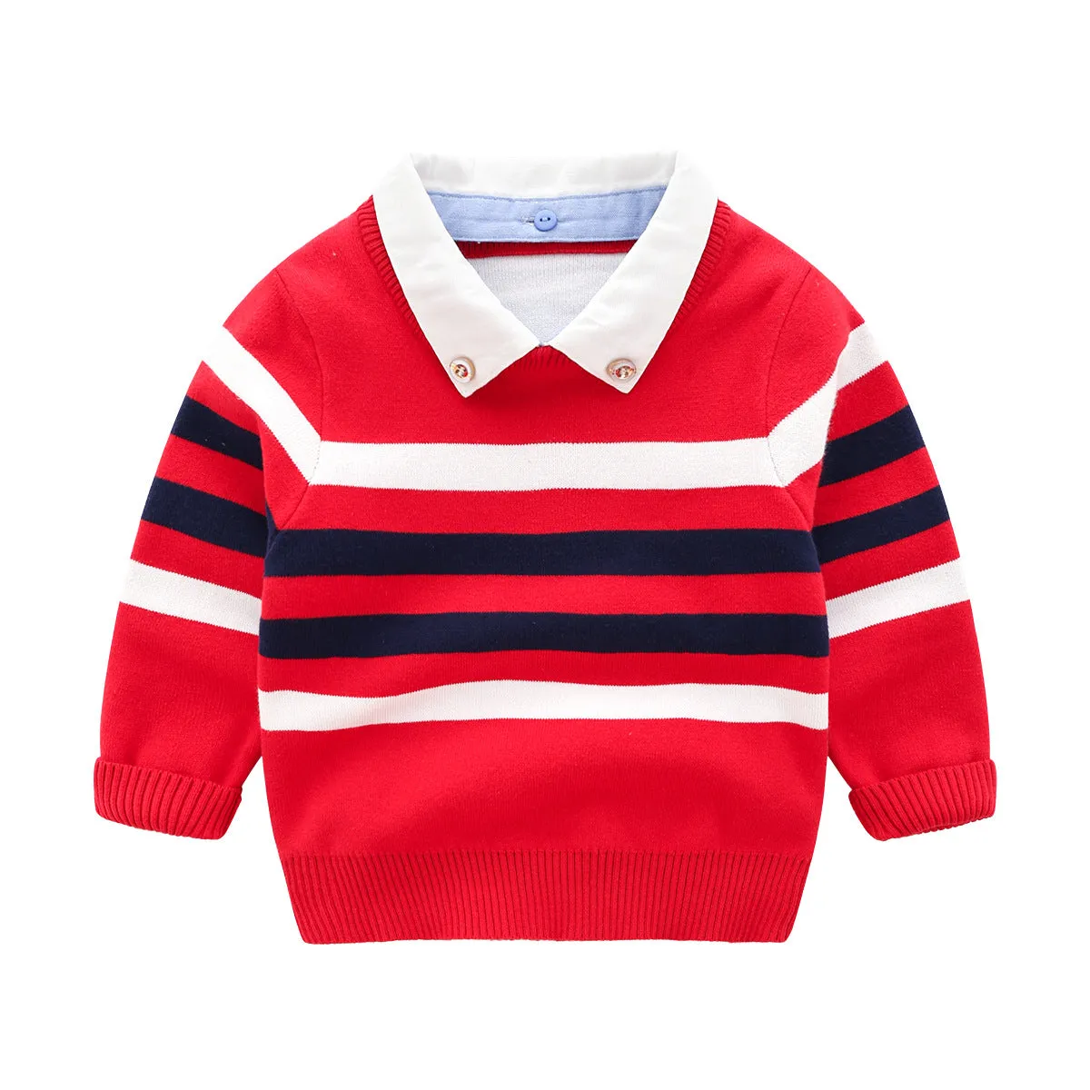 [513563] - Atasan Sweater Kerah Lengan Panjang Anak Cowok Cewek - Motif Striped Strip