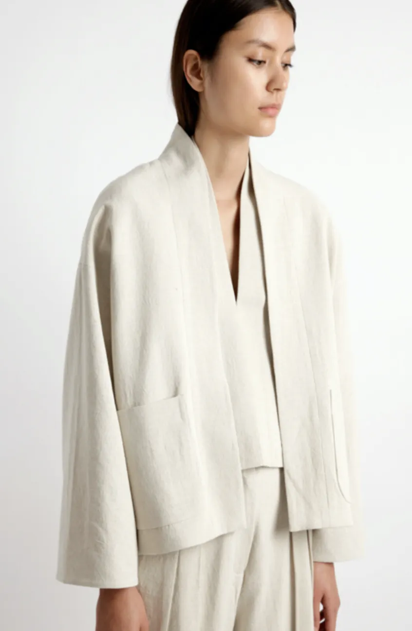 7115 By Szeki Beige Cotton/Linen Pockets Blazer