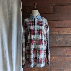 90s Vintage Plaid and Denim Polo Sweater