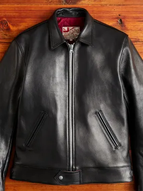 AD-01 Sheepskin Leather Center Zip Jacket in Black