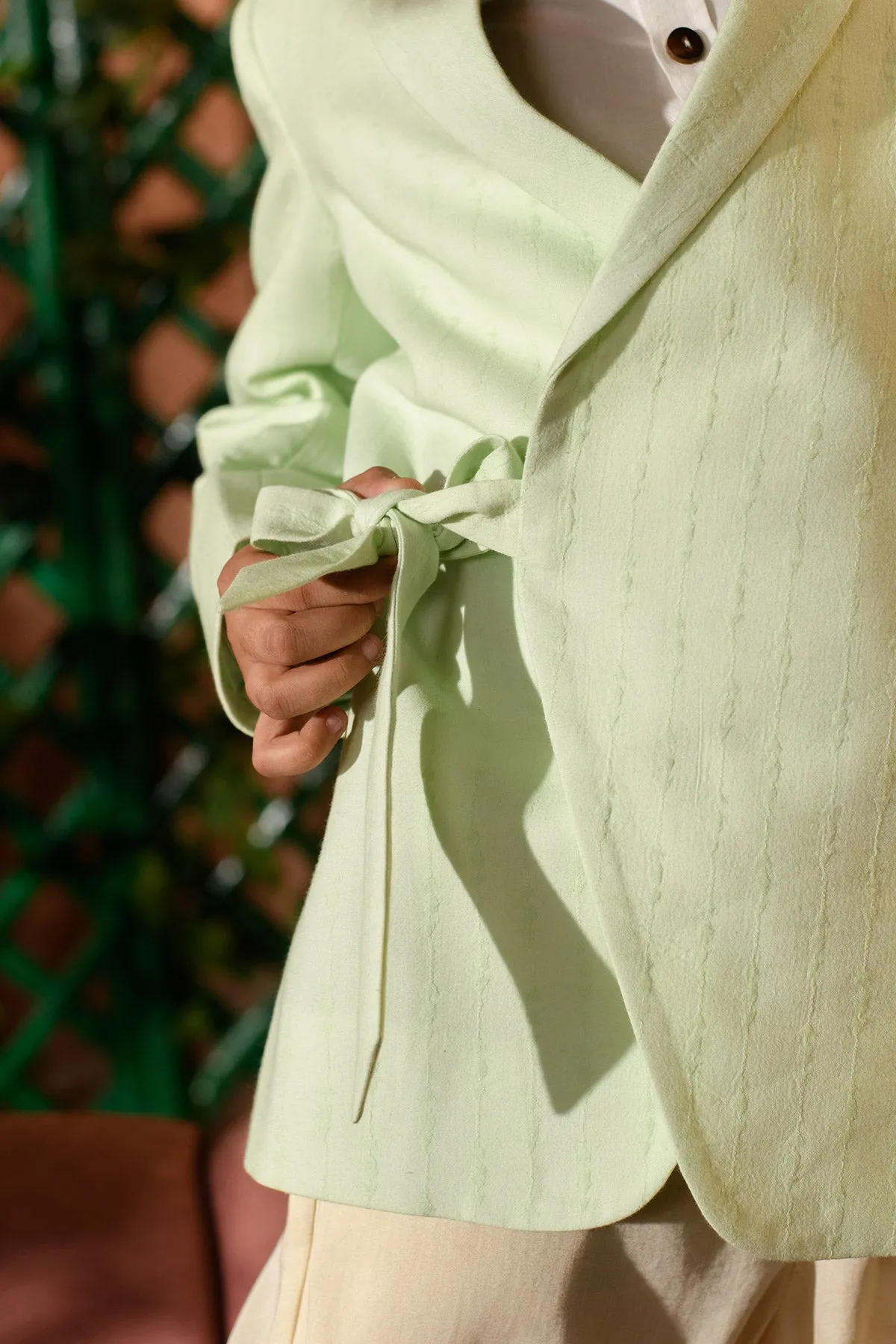 Afna  -  Pastel Green Blazer Paired With Vegan Silk  Trouser Set