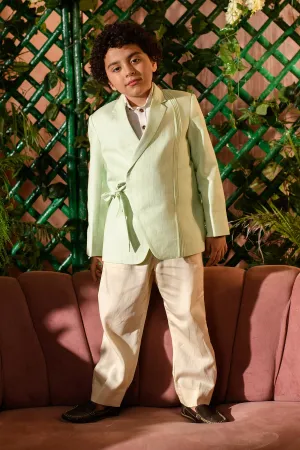 Afna  -  Pastel Green Blazer Paired With Vegan Silk  Trouser Set