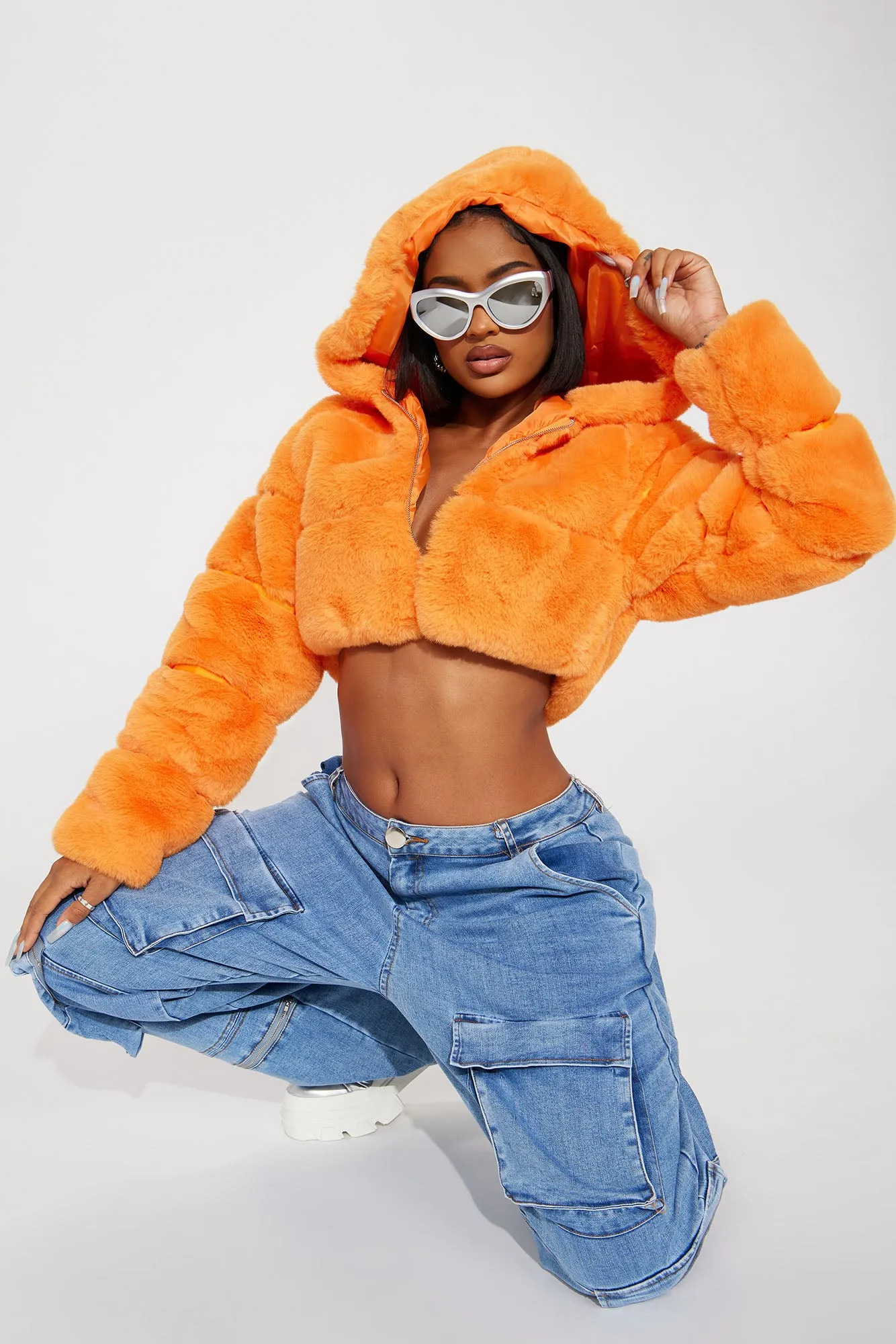 Artic Nights Faux Fur Hooded Jacket  - Orange