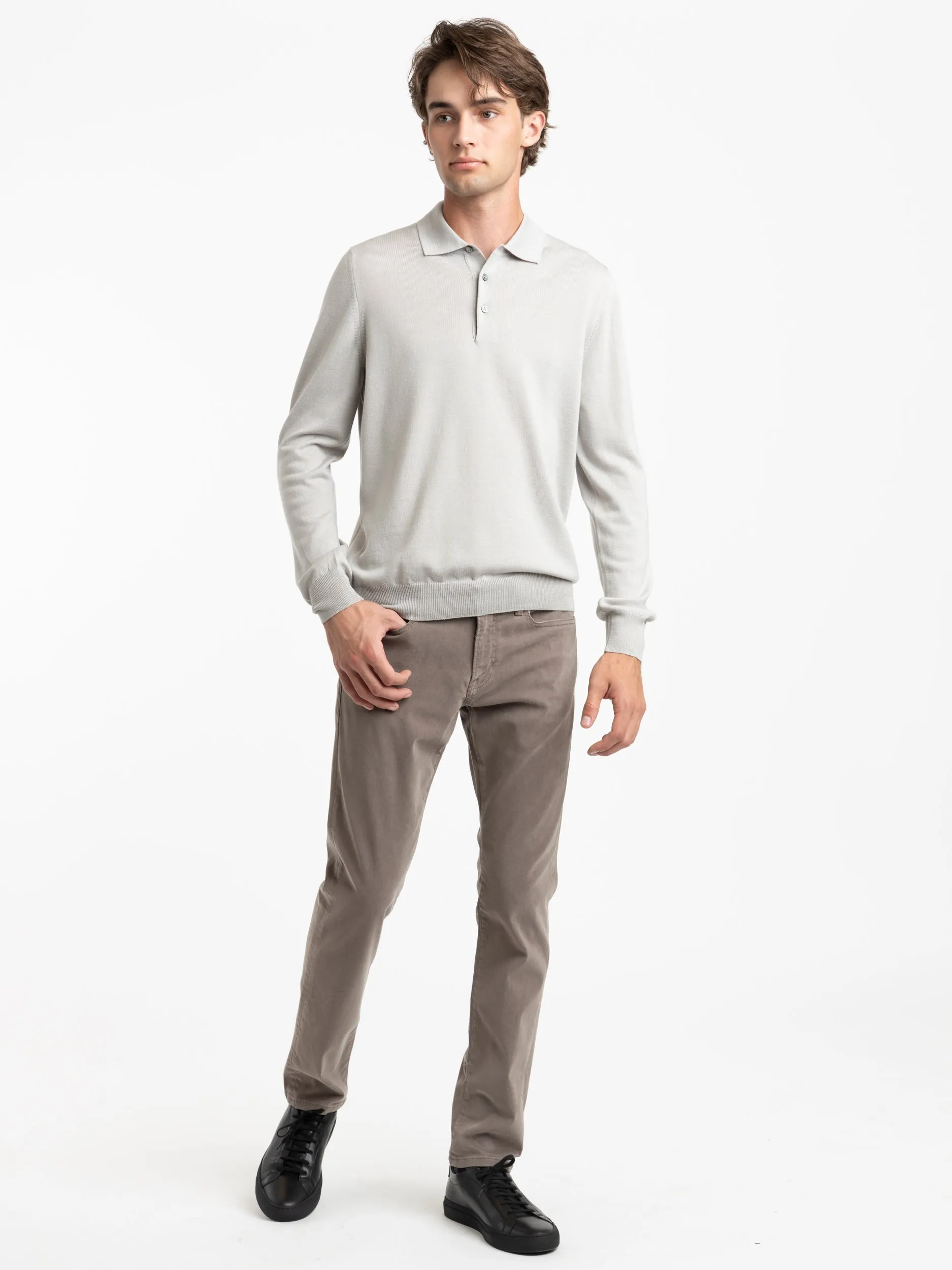 Aspen Grey Extra Fine Merino Wool Polo Shirt