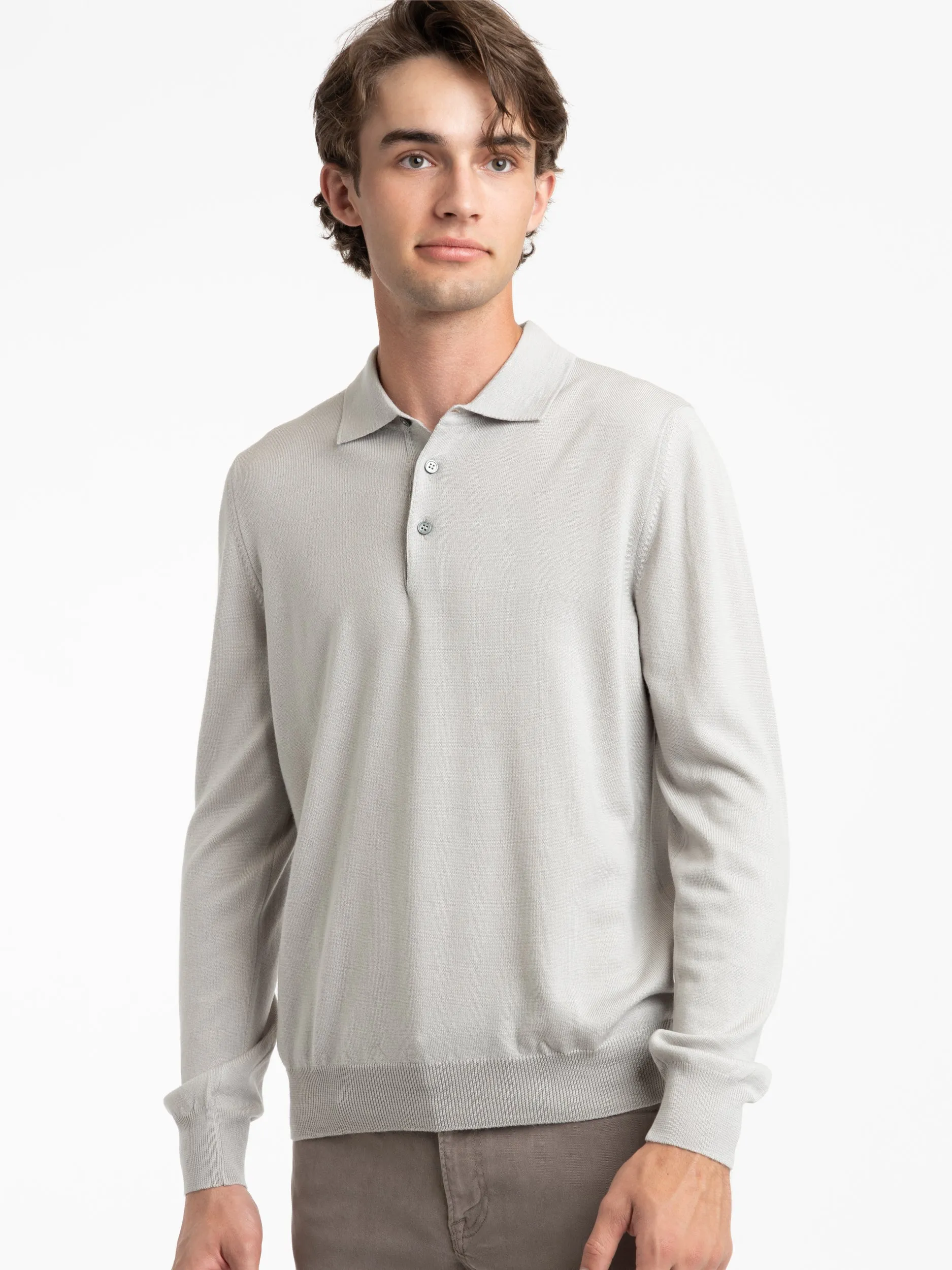 Aspen Grey Extra Fine Merino Wool Polo Shirt