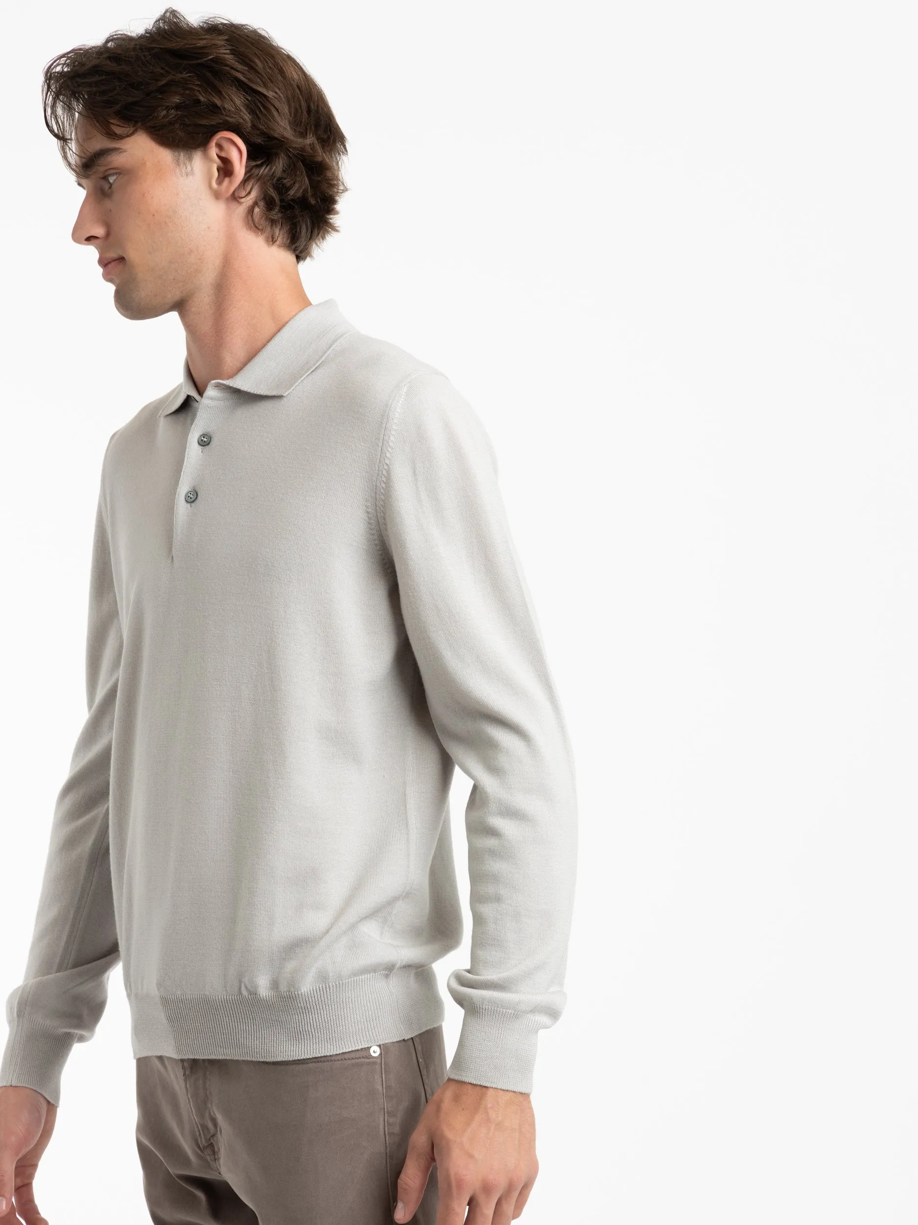 Aspen Grey Extra Fine Merino Wool Polo Shirt