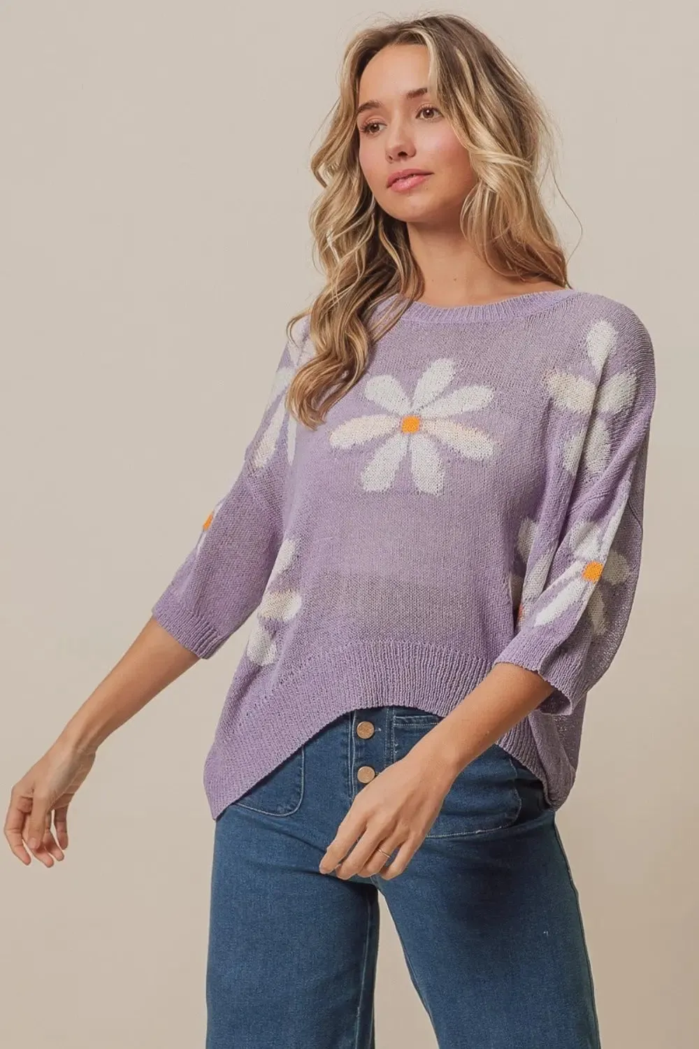 Autumn  Floral Pattern Slit Sweater