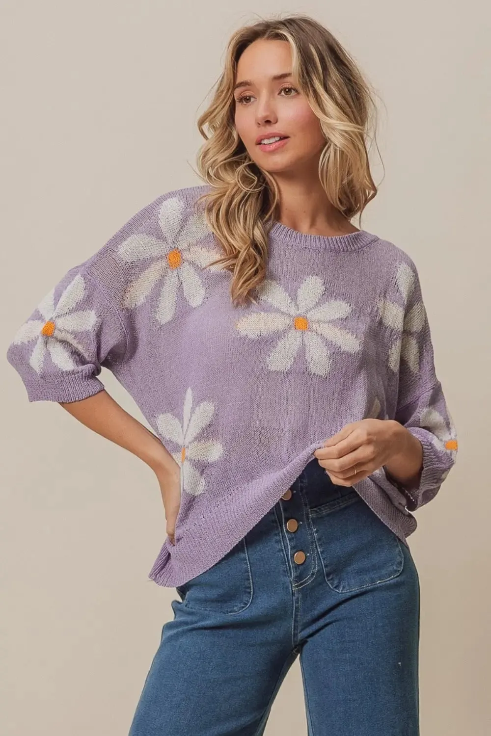 Autumn  Floral Pattern Slit Sweater