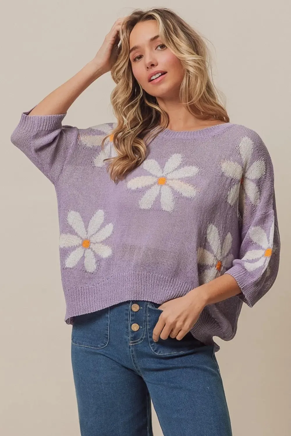 Autumn  Floral Pattern Slit Sweater