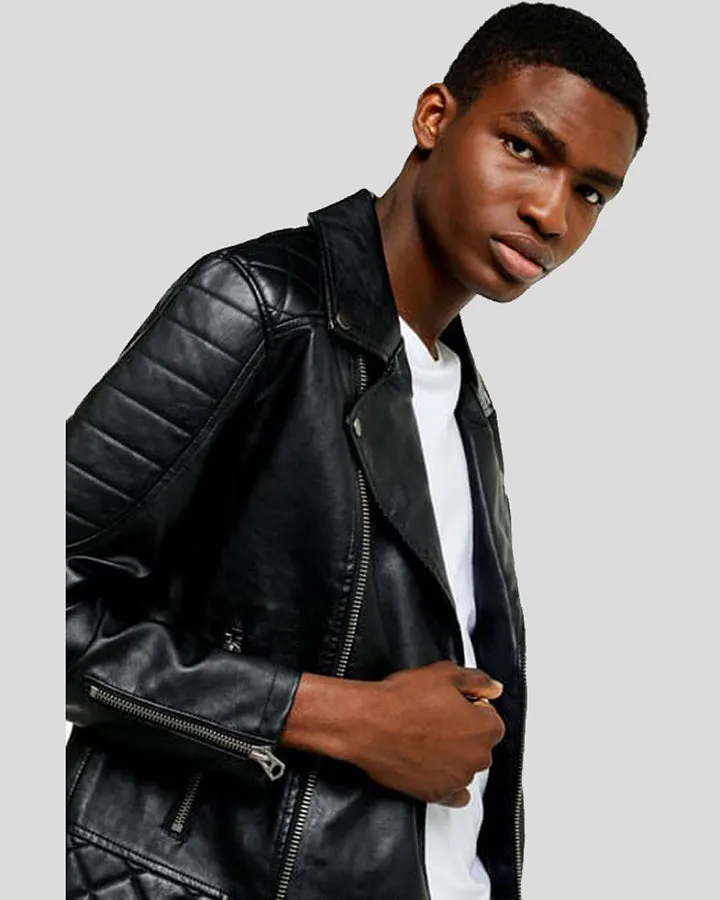 Black Biker Quilted Leather Jacket