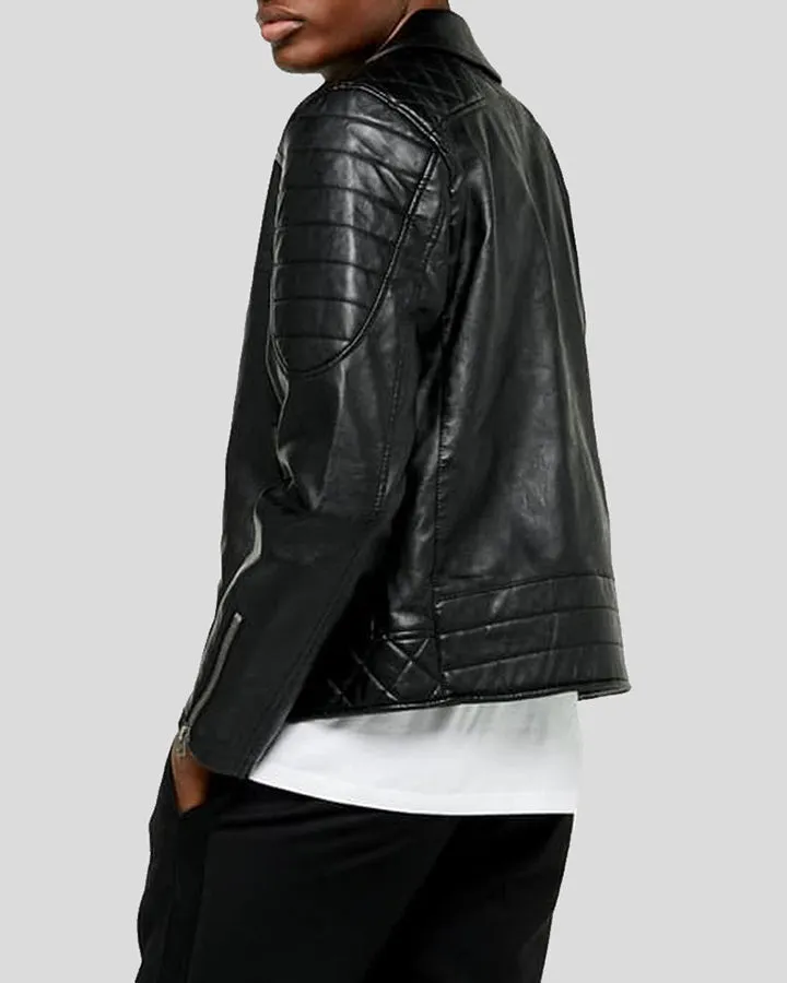 Black Biker Quilted Leather Jacket