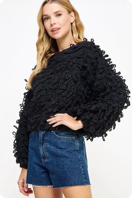 Black Knitted Fringe Shaggy Sweater