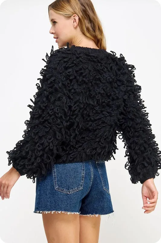 Black Knitted Fringe Shaggy Sweater