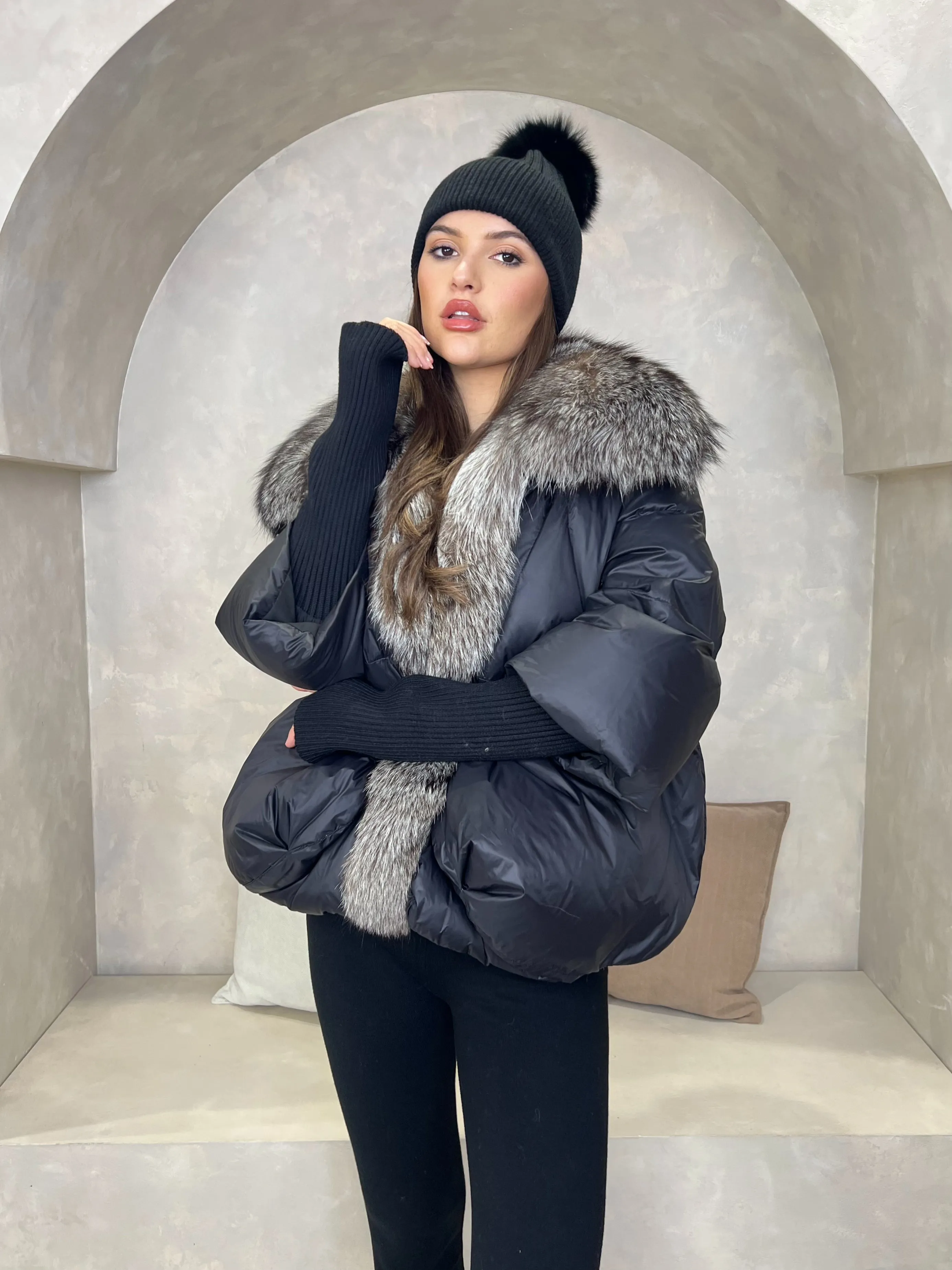 Black Luxury Fur Trim Jacket