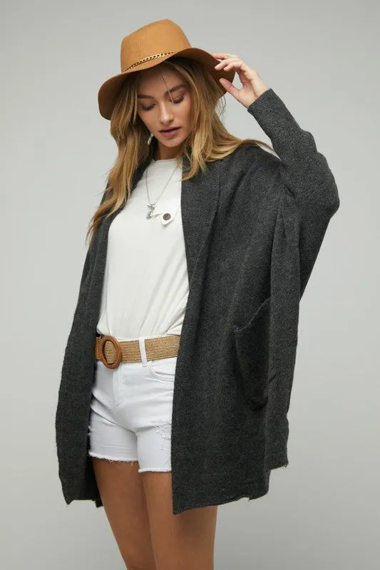 Black Patten Knit Dolman Slouch Cardigan