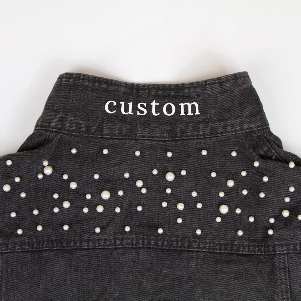 (Black Pearl) Custom Mrs. Ortega  Pearl Denim Jacket