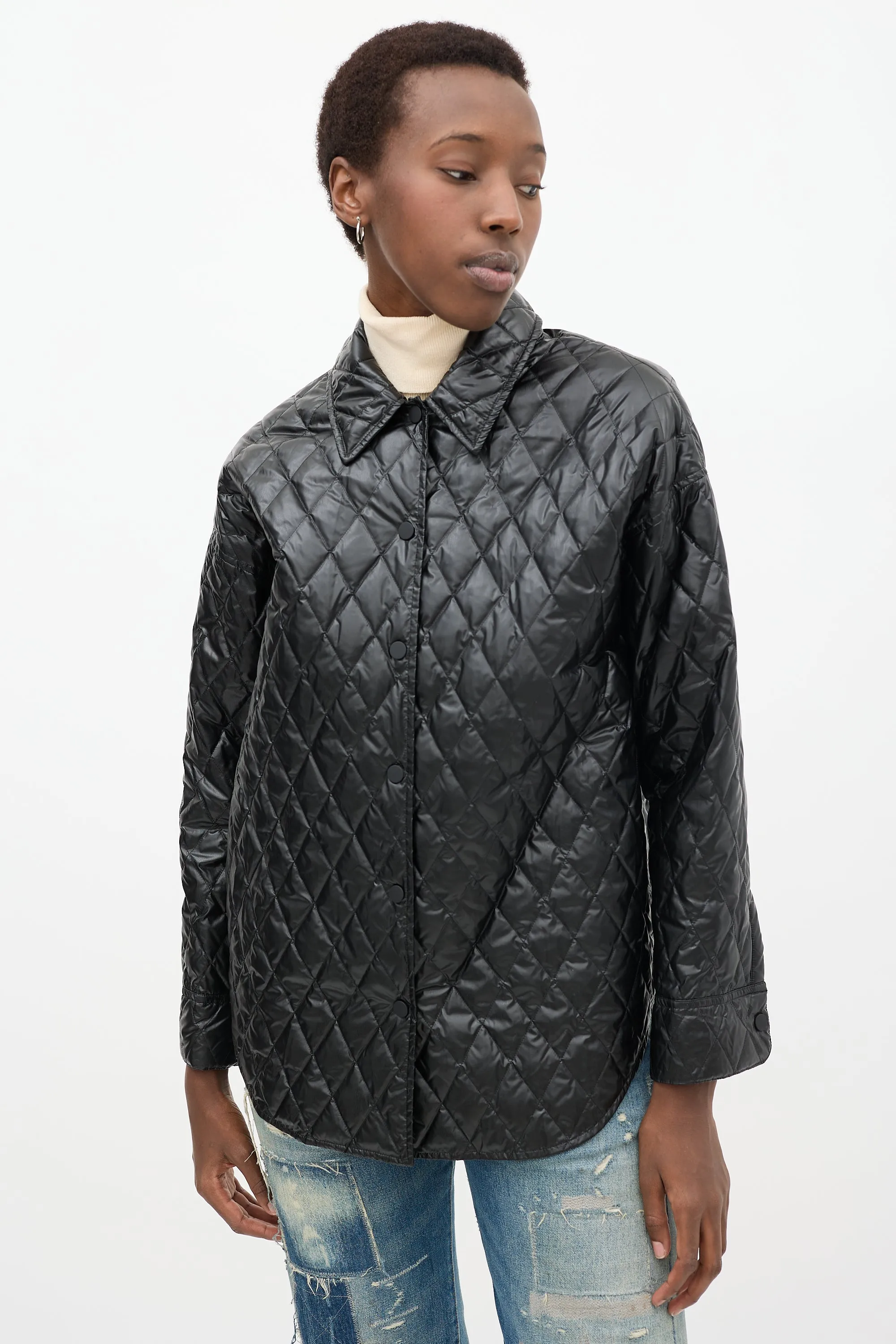 Black Quilted Faux Leather Jacket