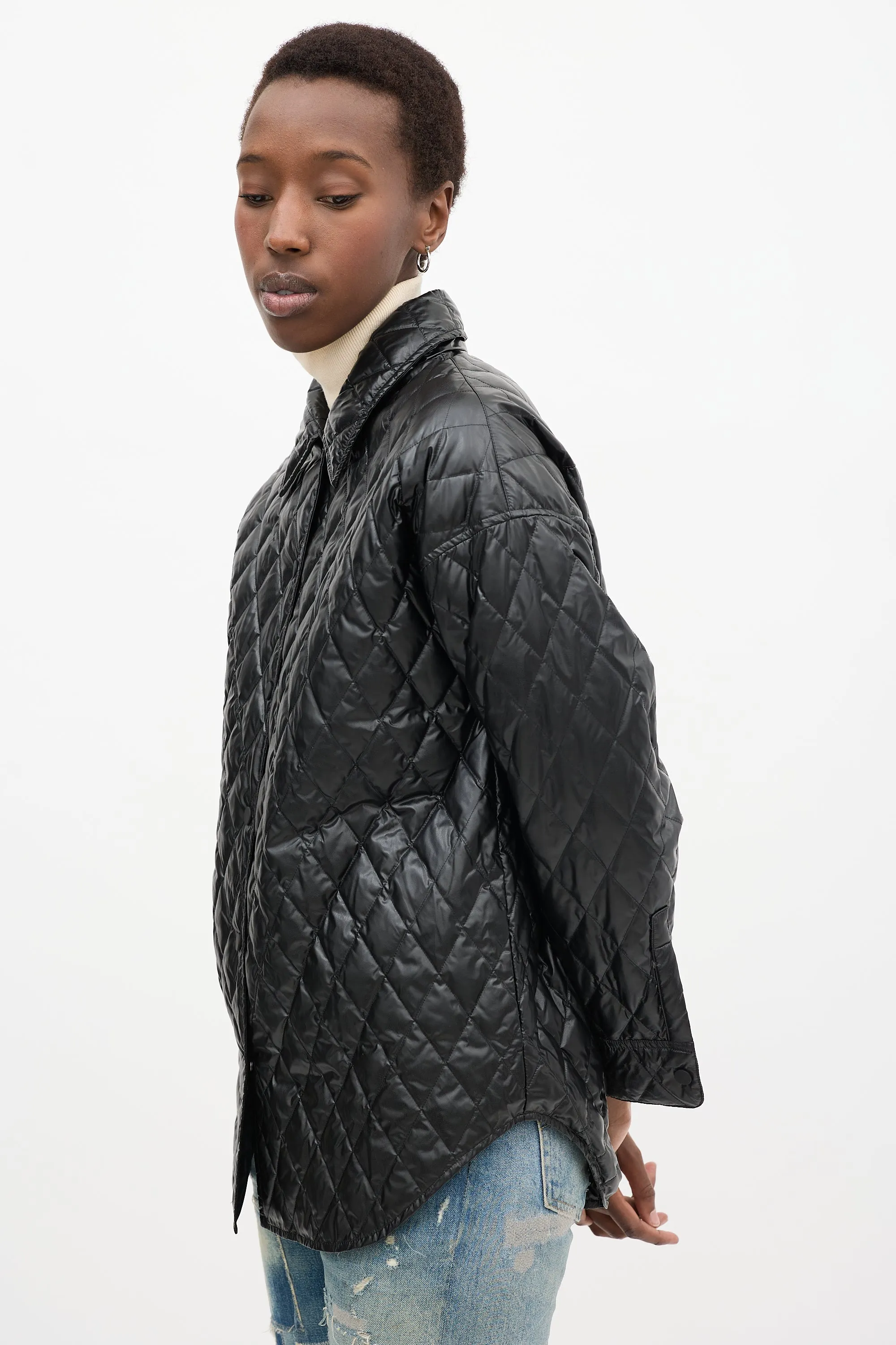 Black Quilted Faux Leather Jacket