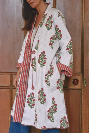 Block-printed Cotton Quilted Reversible Housecoat | Rouge