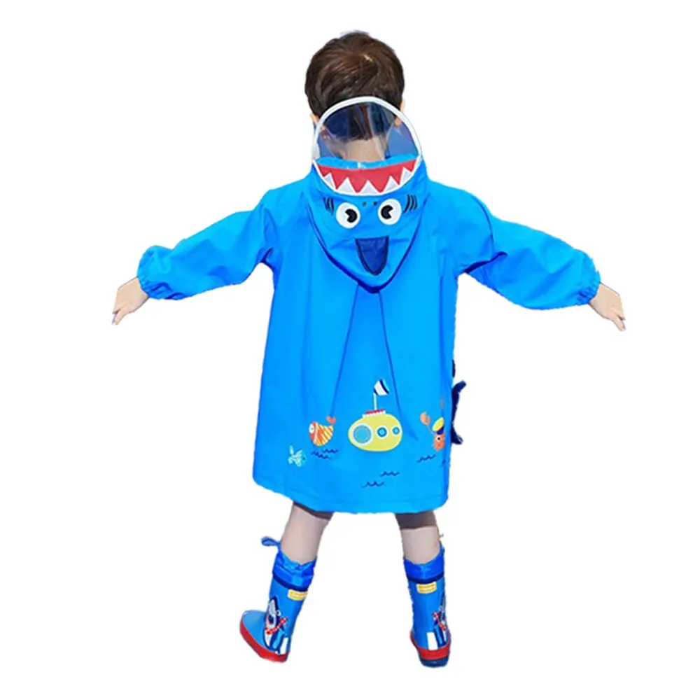 Blue Shark Theme Raincoat for Kids