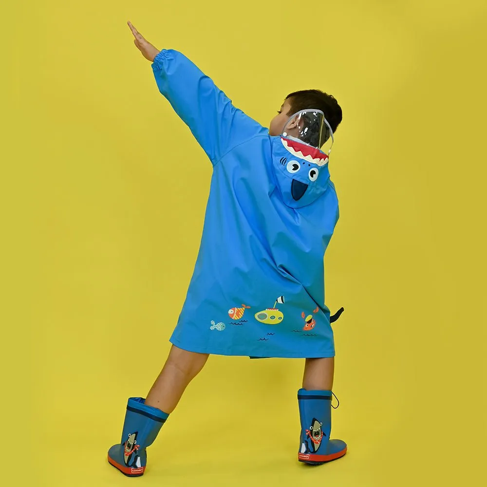 Blue Shark Theme Raincoat for Kids