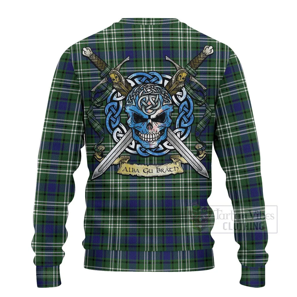 Blyth Tartan Ugly Sweater with Family Crest Celtic Skull Style