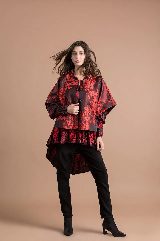 Brocade Collarless Jacket - Berry