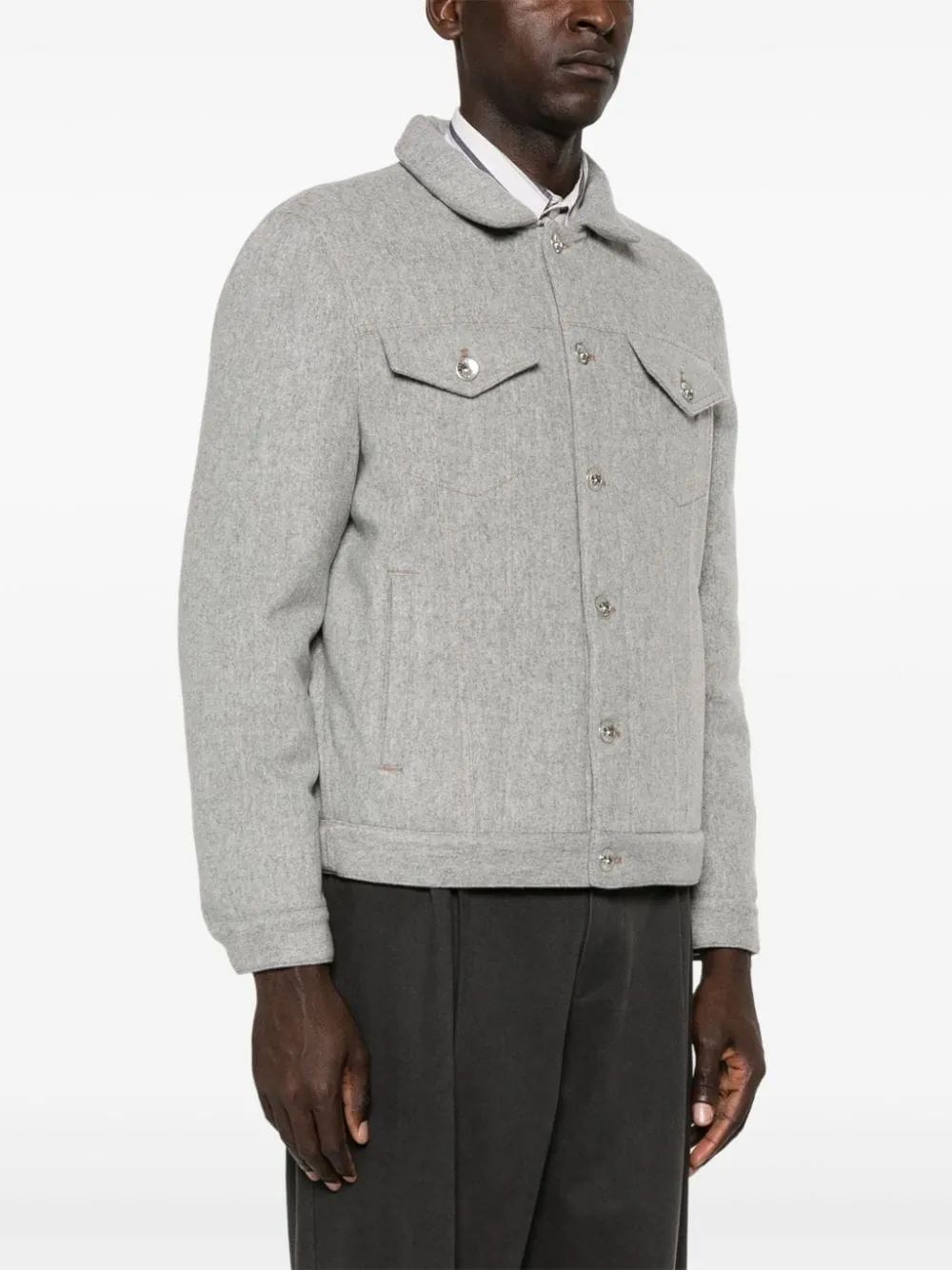 BRUNELLO CUCINELLI Luxury Heather Grey Cashmere-Wool Blend Jacket