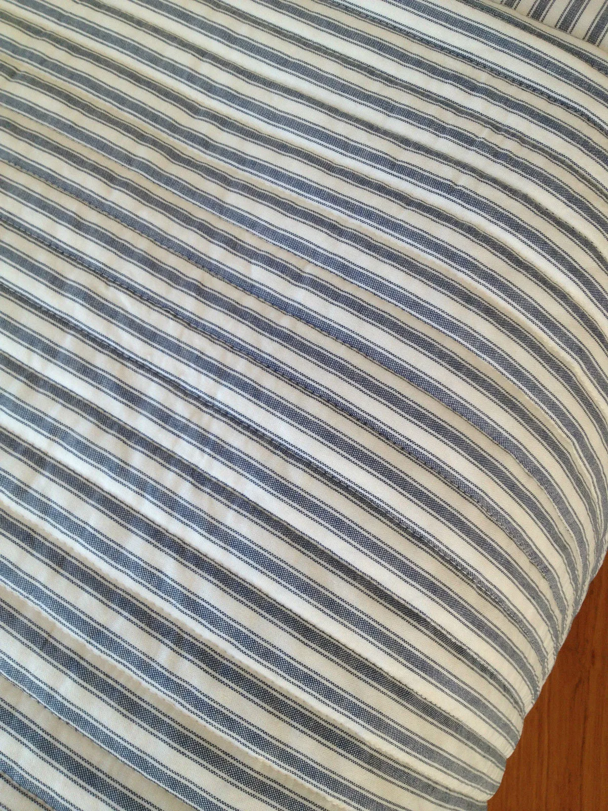 Cameron Cotton Quilted Cot Coverlet Blanket in Blue & White Ticking Stipe