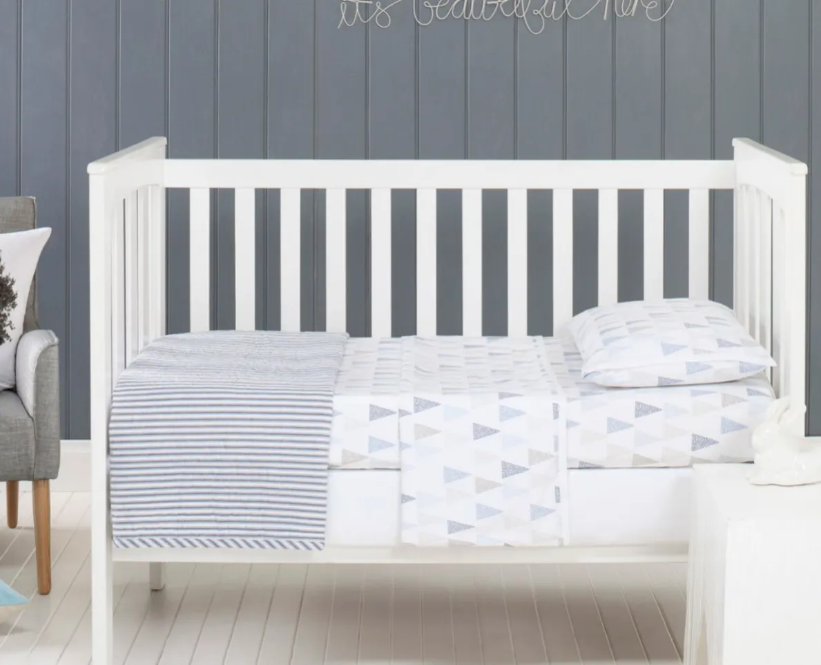 Cameron Cotton Quilted Cot Coverlet Blanket in Blue & White Ticking Stipe