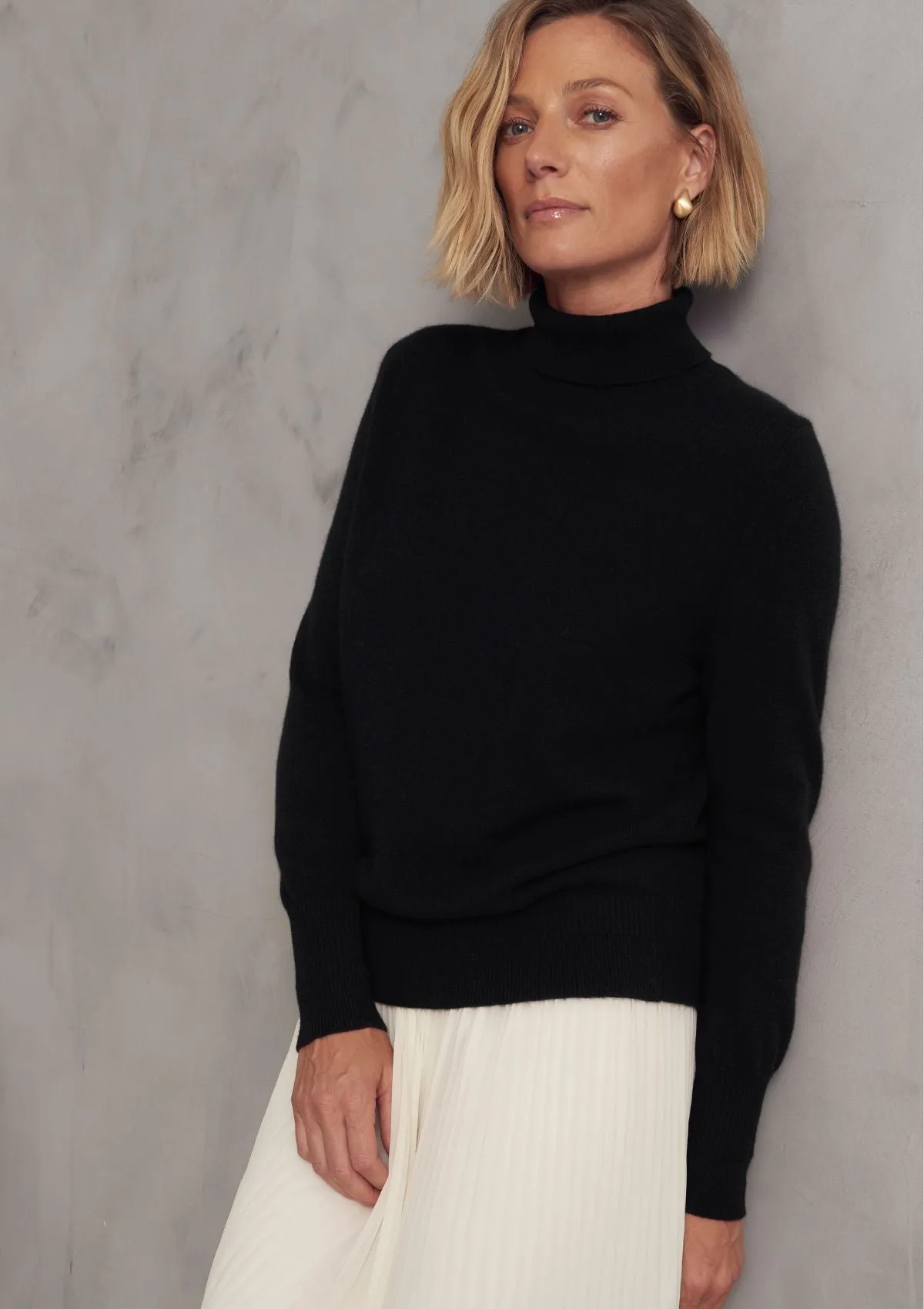 Cashmere Polo Neck Sweater in Jet Black