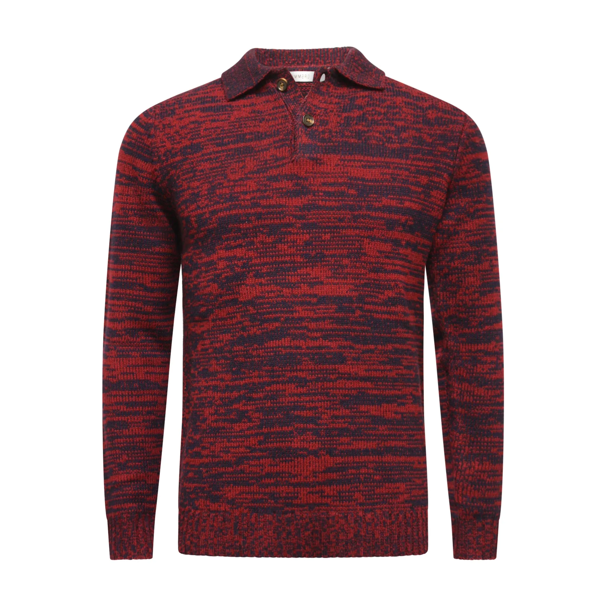 Cashmere Sweater Polo Neck heavy Jersey Melange Red Navy Stelvio