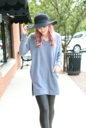 Cement V-Neck Sweater with Pockets