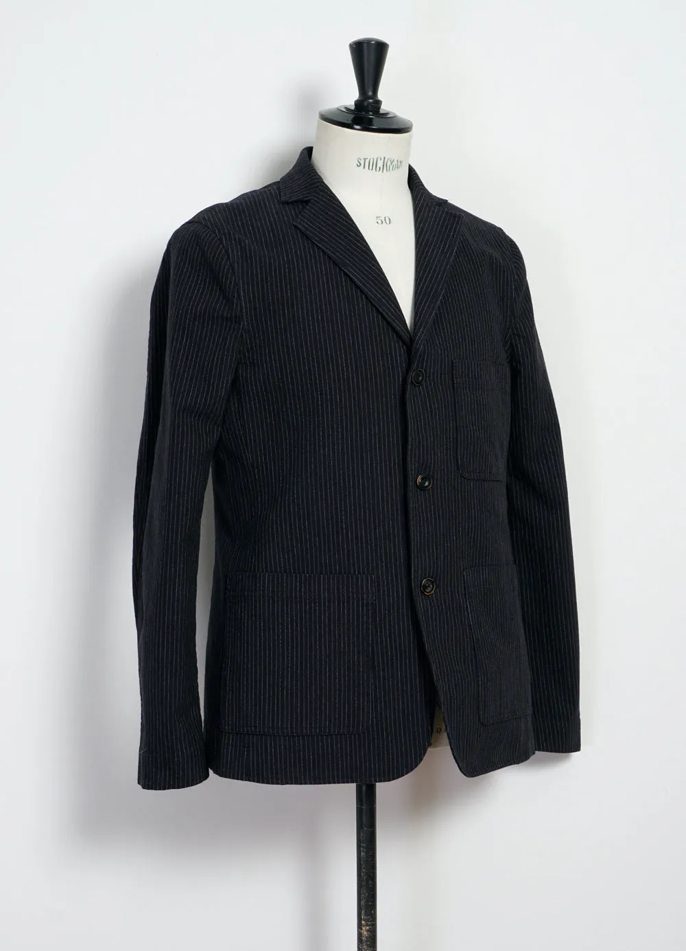 CHARLIE 28-32-2 | Easy Three Button Blazer | Black Pin