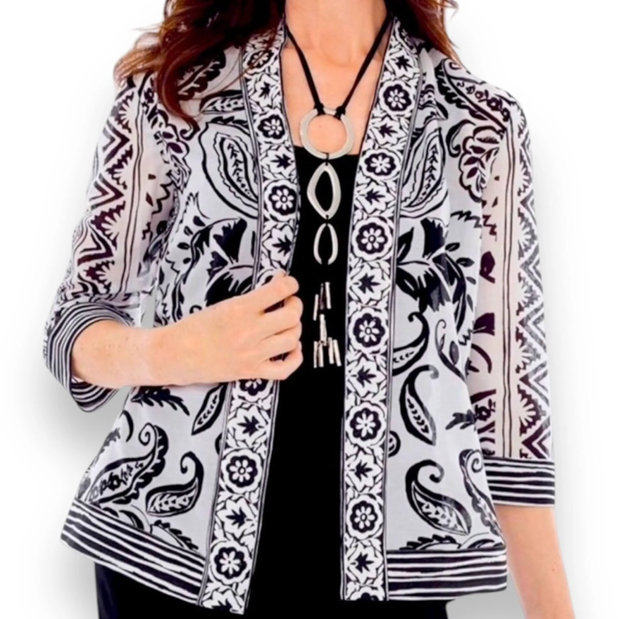 Chic Paisley Print Kimono Blazer