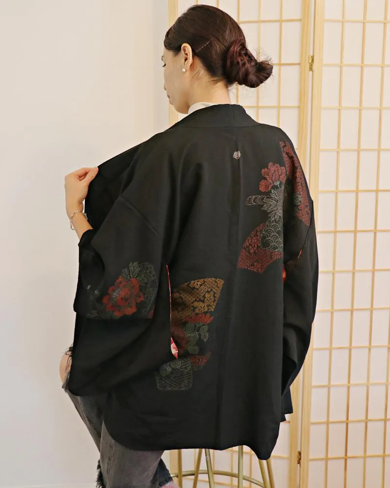 Chrysanthemum Sonata Black Haori Kimono Jacket