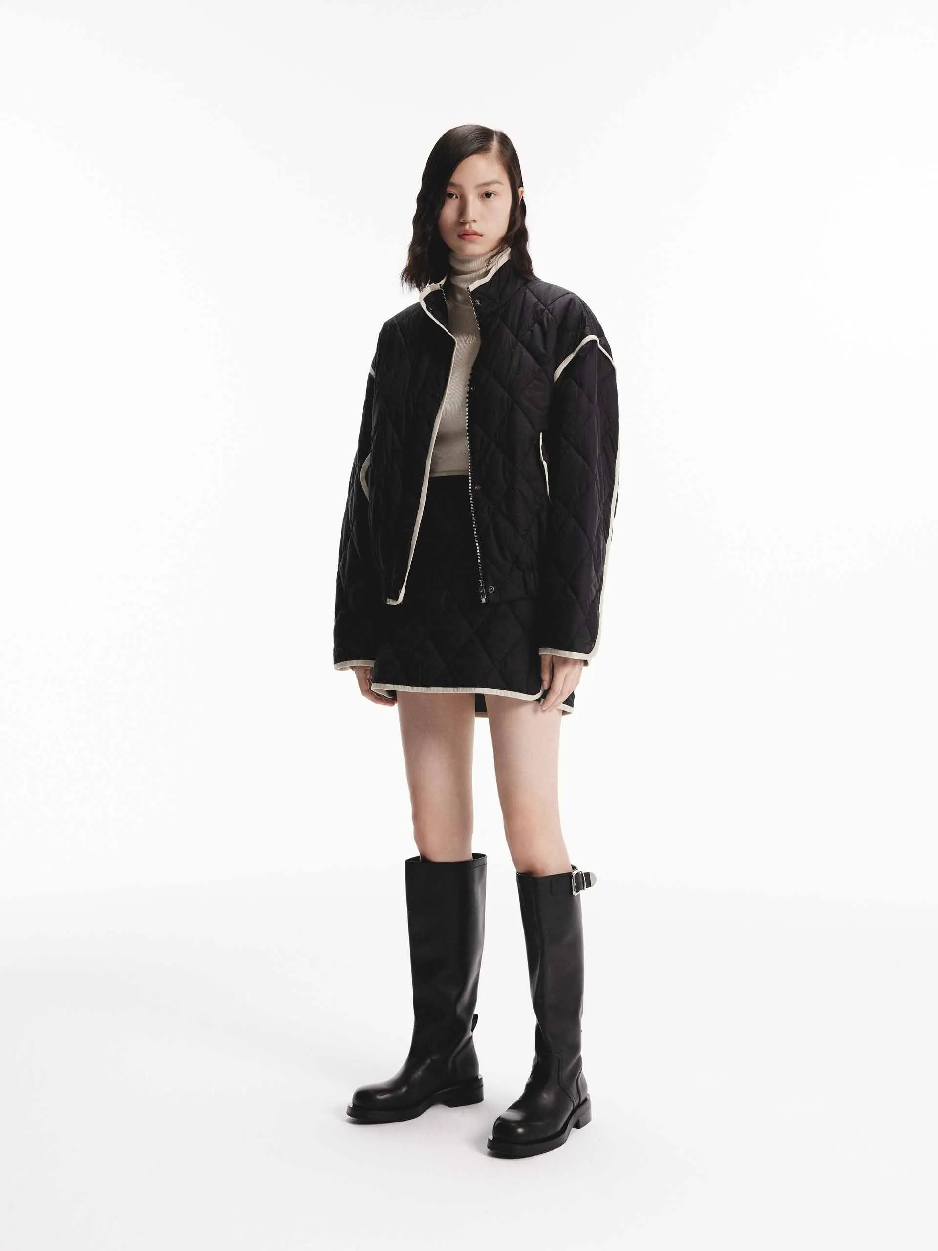 Contrast Trim Quilted Coat