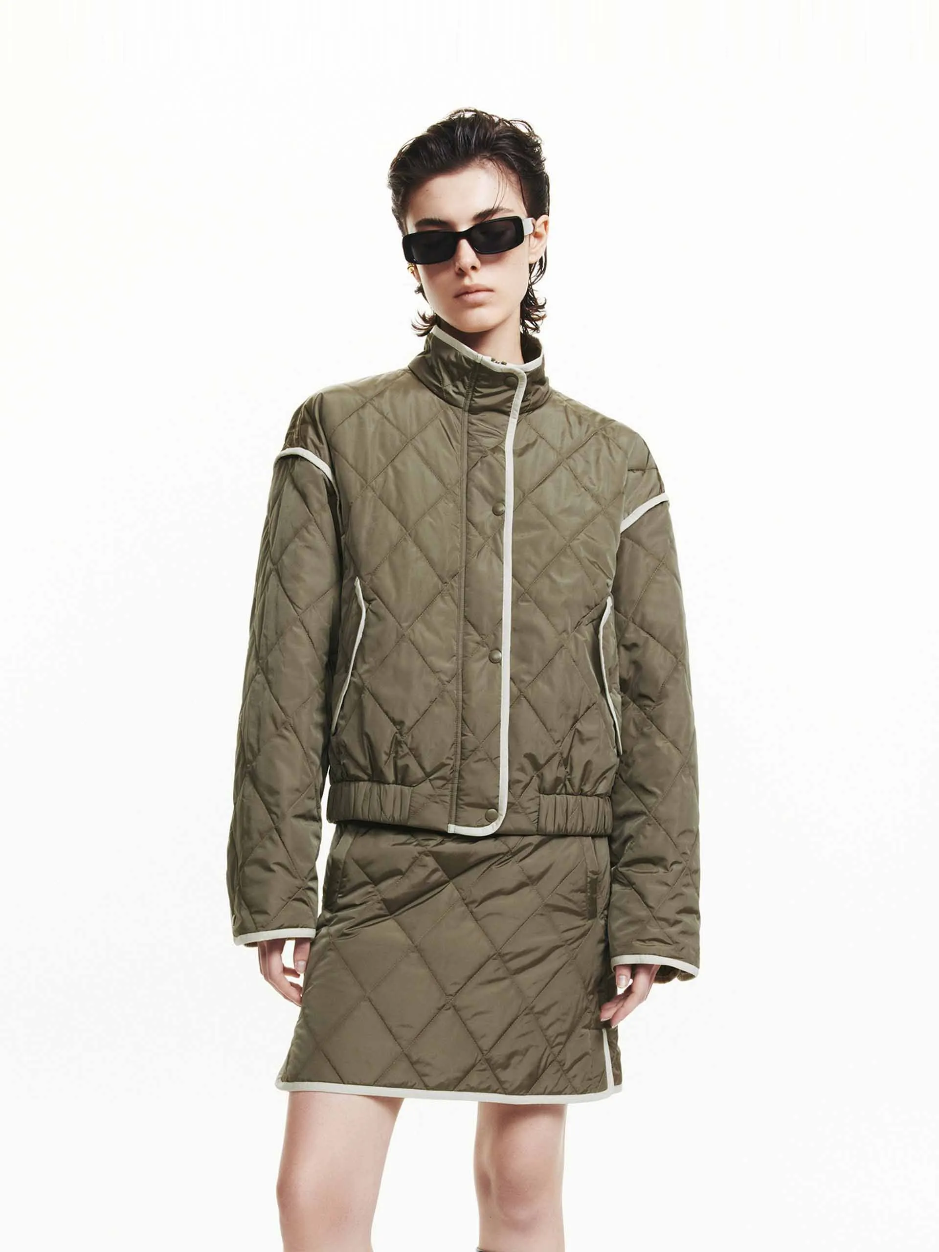 Contrast Trim Quilted Coat