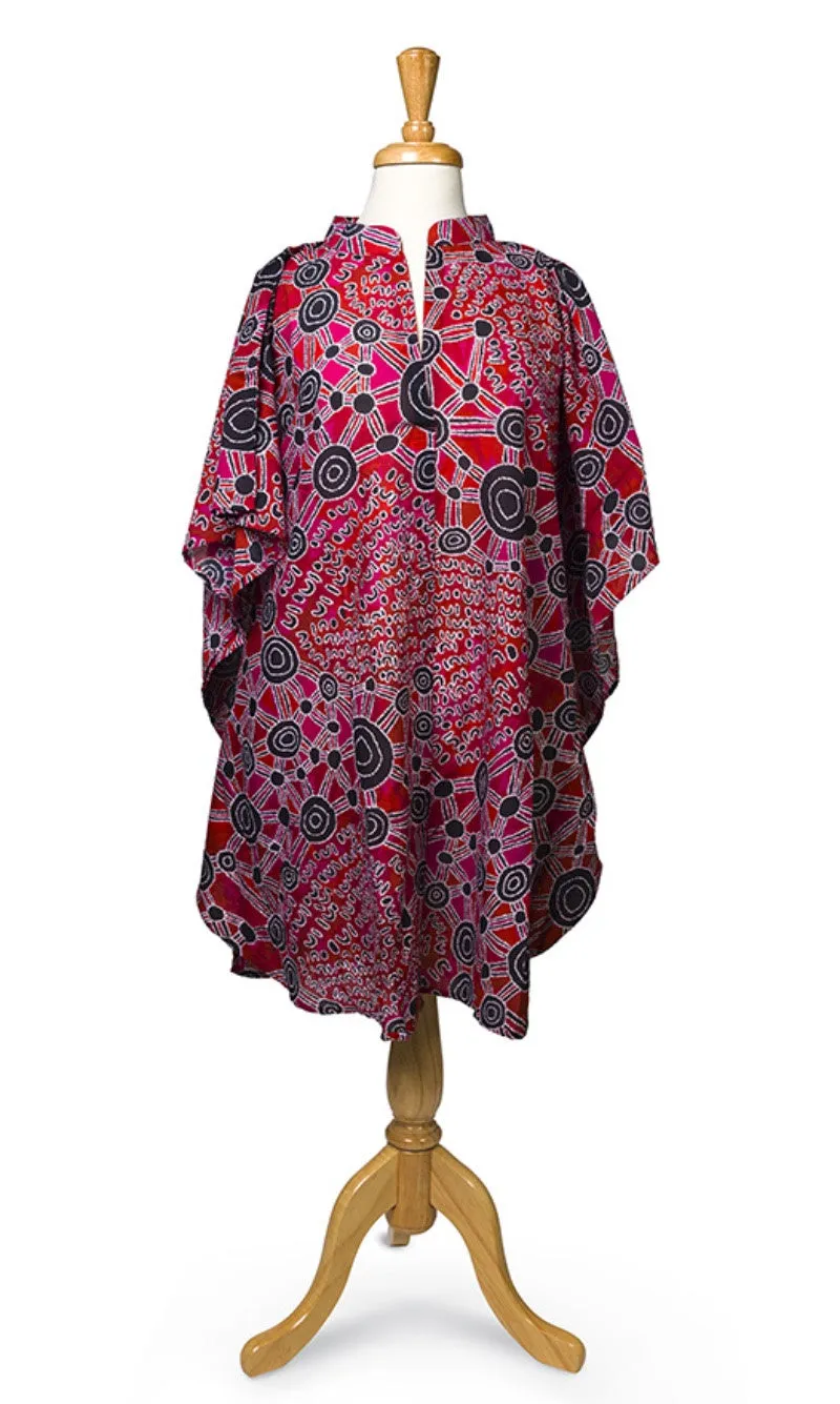 Cotton Aboriginal Art Short Kaftan by Bess Napanangka Poulson