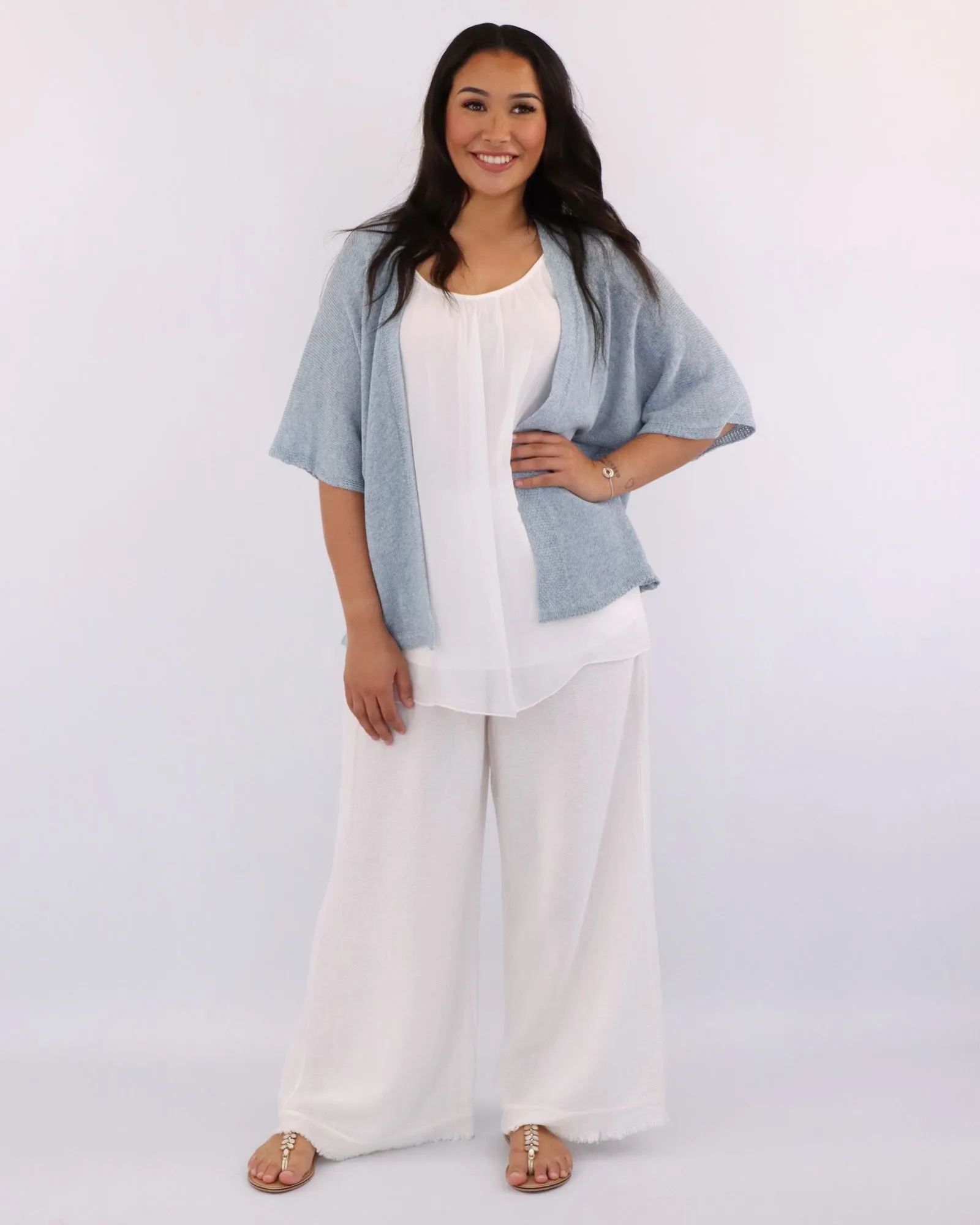 Cotton Blend Short Kimono