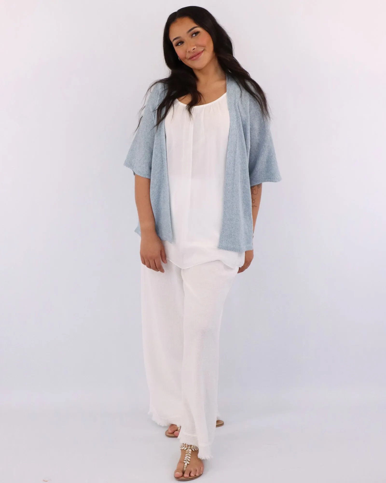 Cotton Blend Short Kimono