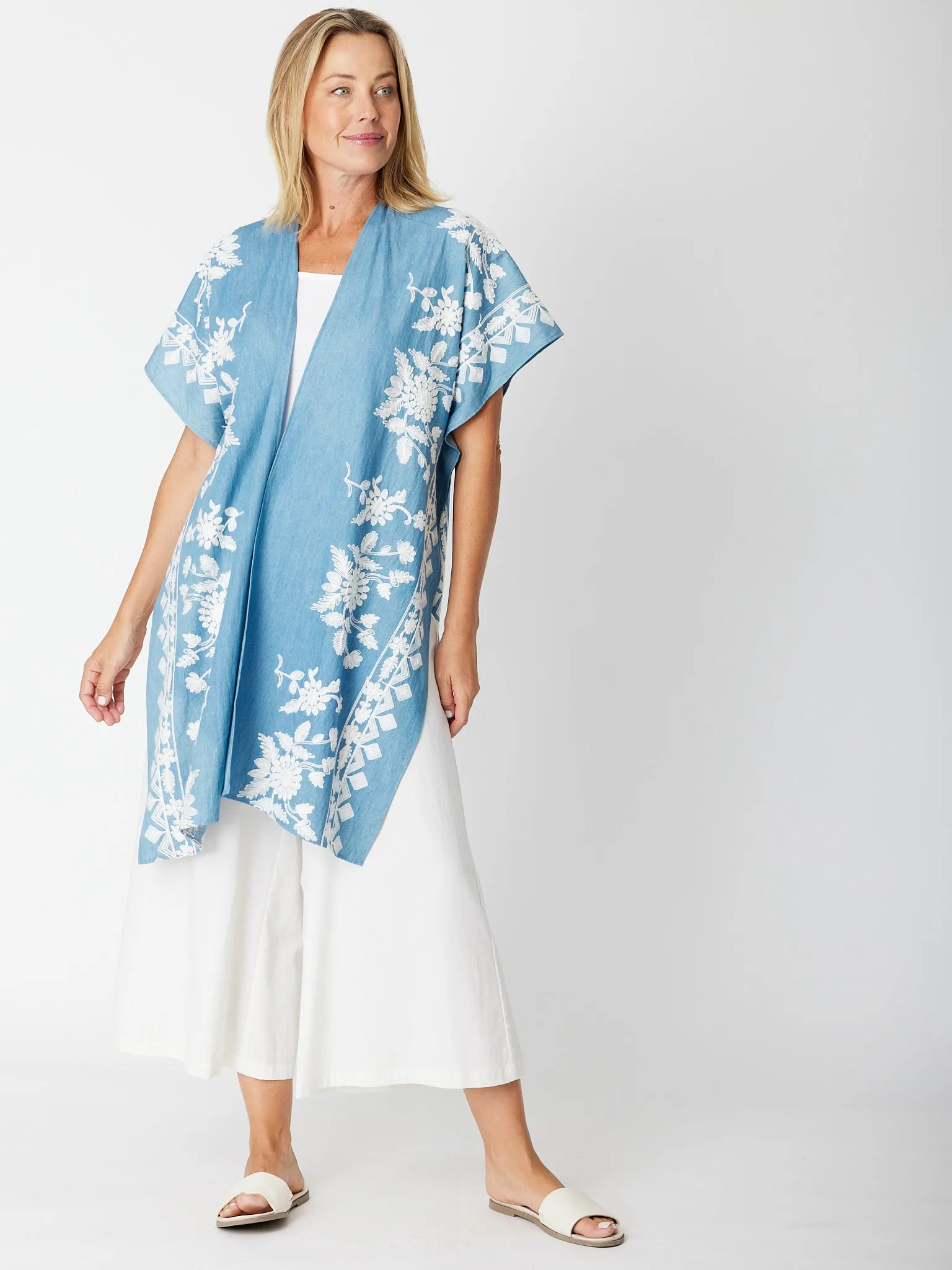 Cotton Kimono Jacket - Chambray/White 30657