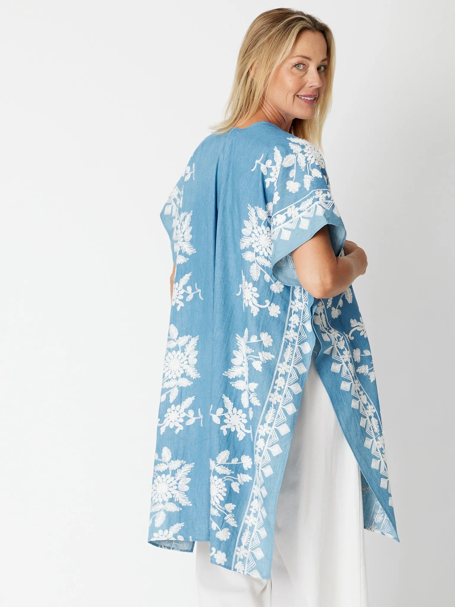 Cotton Kimono Jacket - Chambray/White 30657